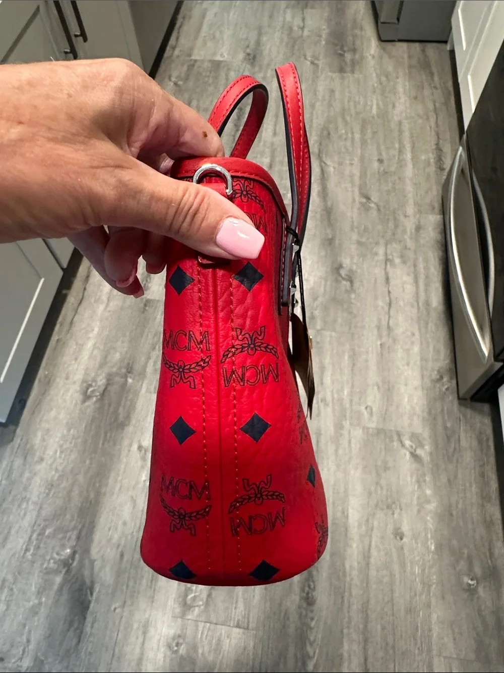 MCM Red Visetos Mini Crossbody Tote